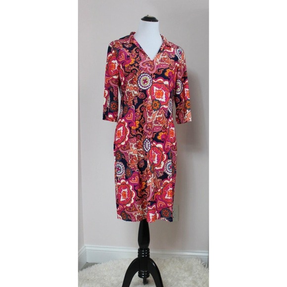 JUDE CONNALLY Sz L Large Michelle Paisley Print 3/4 Slv Tunic Dress Polo Collar - Picture 7 of 7